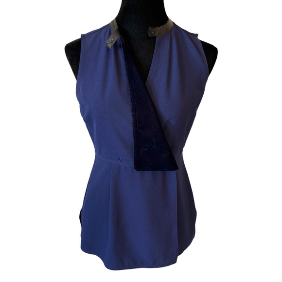 Elie Tahari Leather & Velvet Trim Top XS - Picture 2 of 9